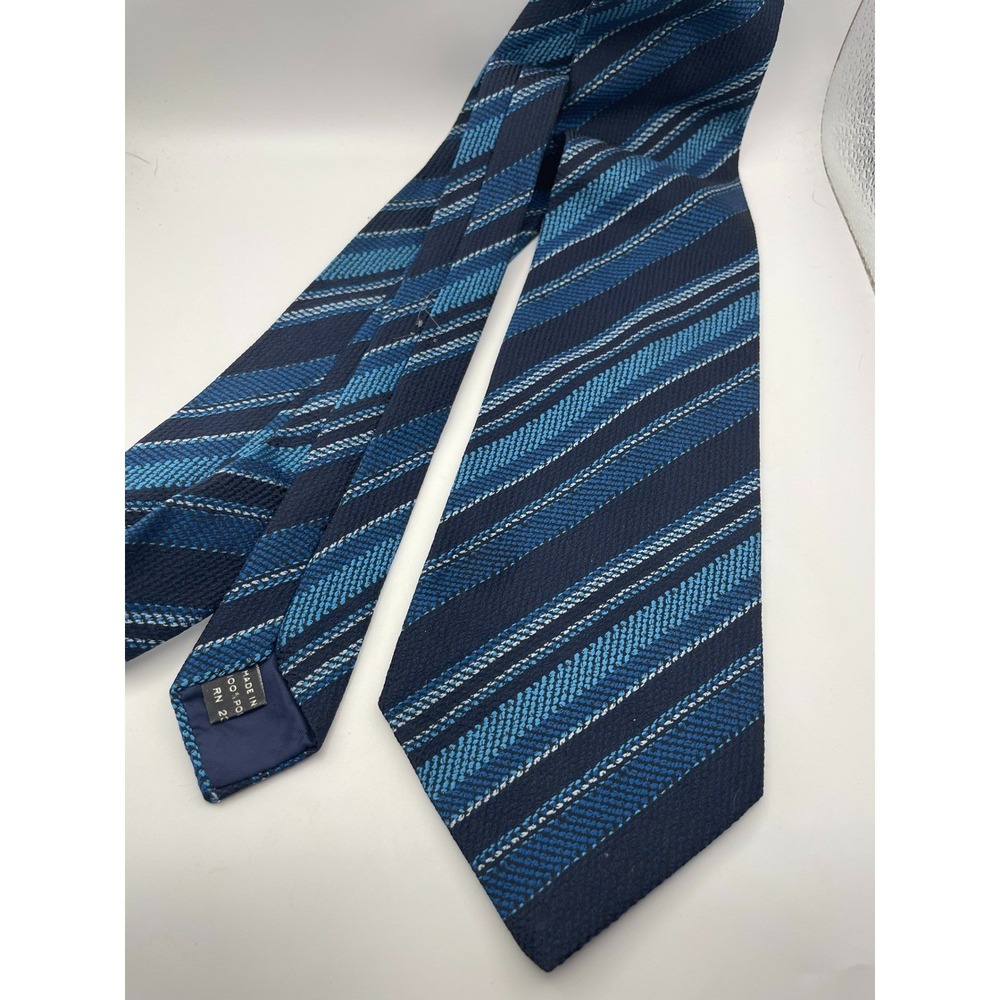 Mens Navy and Light Blue Diagonal Striped Textured Woven Polyester Necktie
